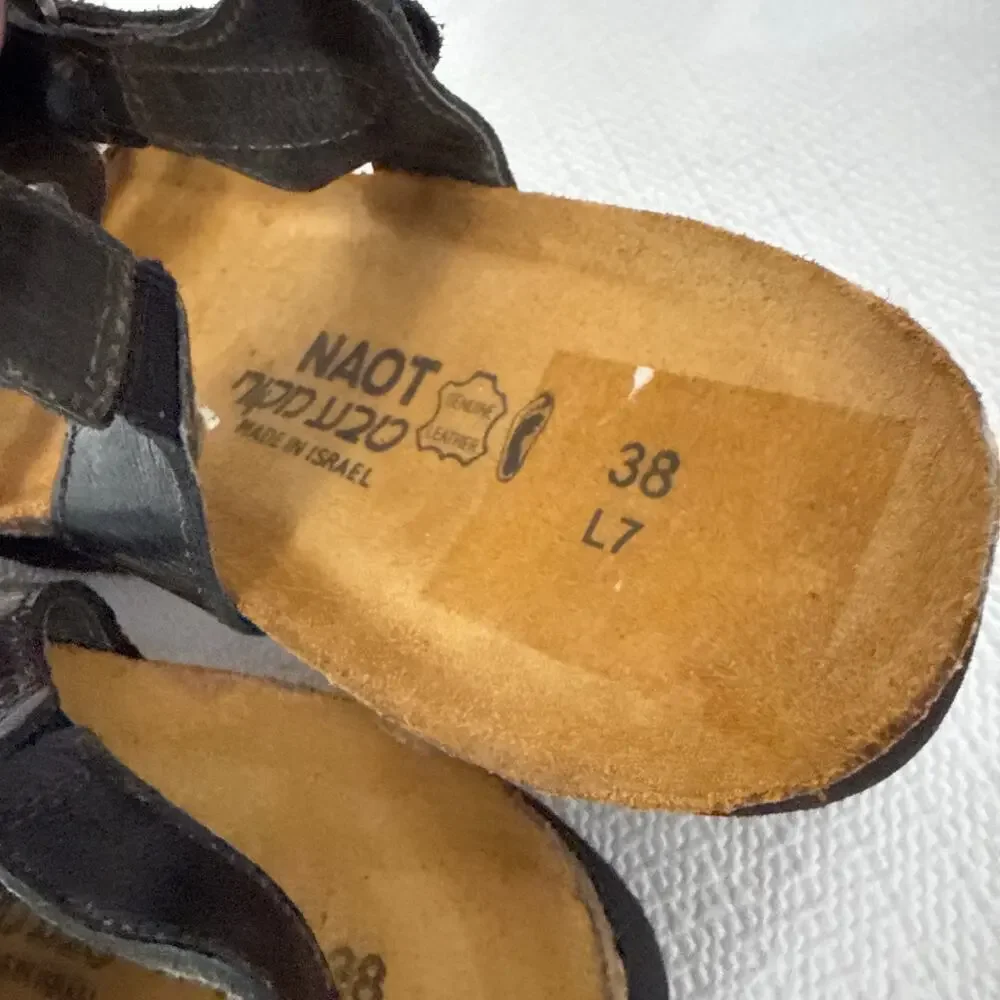 Naot Rachel Sandals Womens Size 7 Black Leather Wedge - Picture 5 of 9